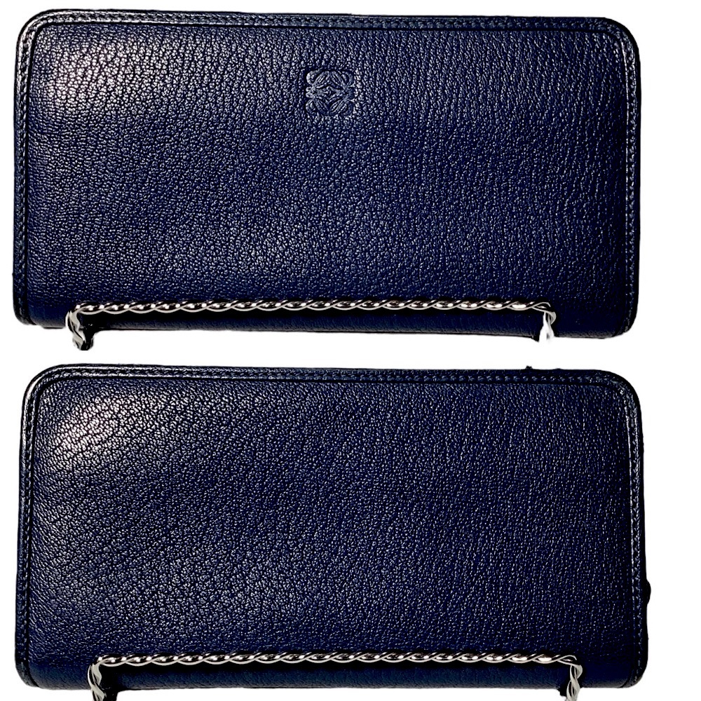 LOEWE Long Wallet Anagram Logo Cadena Blue Leather Zip Closure Pristine